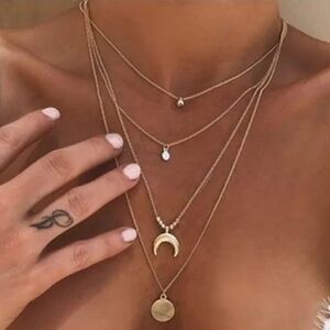 Boho Half Moon Gold Layered Necklace